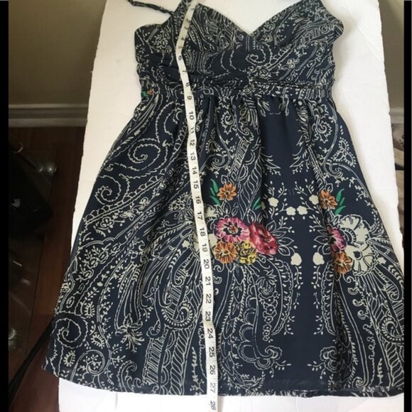 Anthropologie Starting At Stars Boho Ruched Mini Dress Print Sundress Strap Fit - Picture 13 of 13